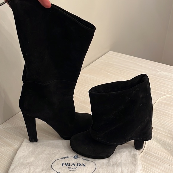 Prada black suede convertible fold down bootie. Size 38.5 (euro)/ size 8.5 (USA) - Picture 2 of 9